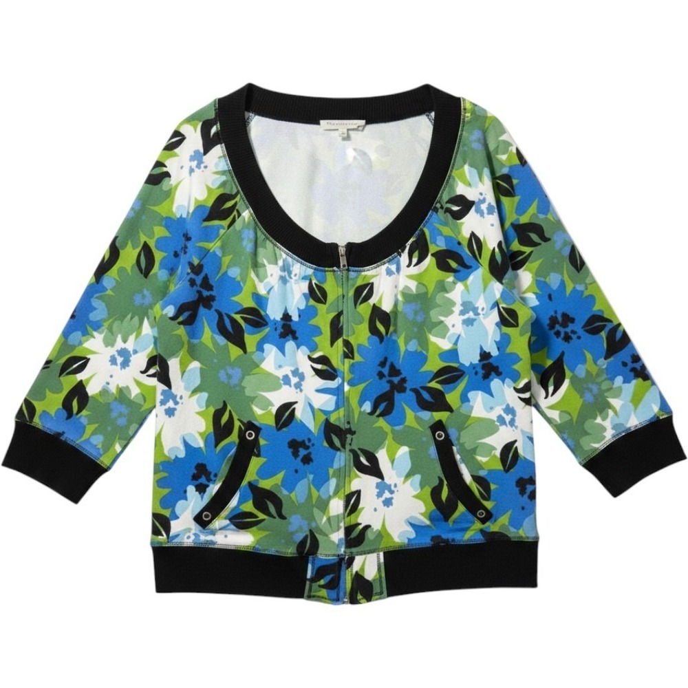 Vintage 90s Jones New York Sport Floral Zip Up Jacket L Cotton Blend Pockets